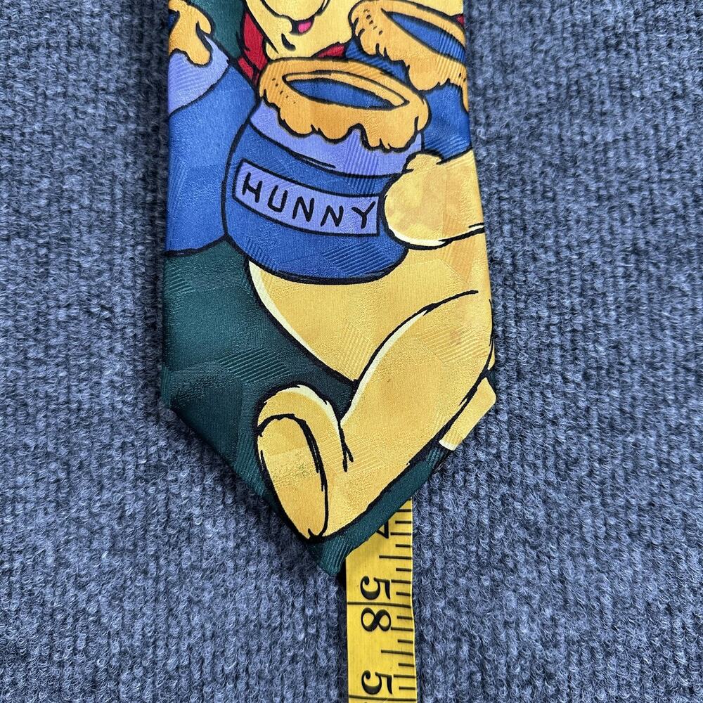 VTG Disney Winnie The Pooh Neck Tie Green Hunny Pot Bees Necktie 90s Office - Picture 7 of 7